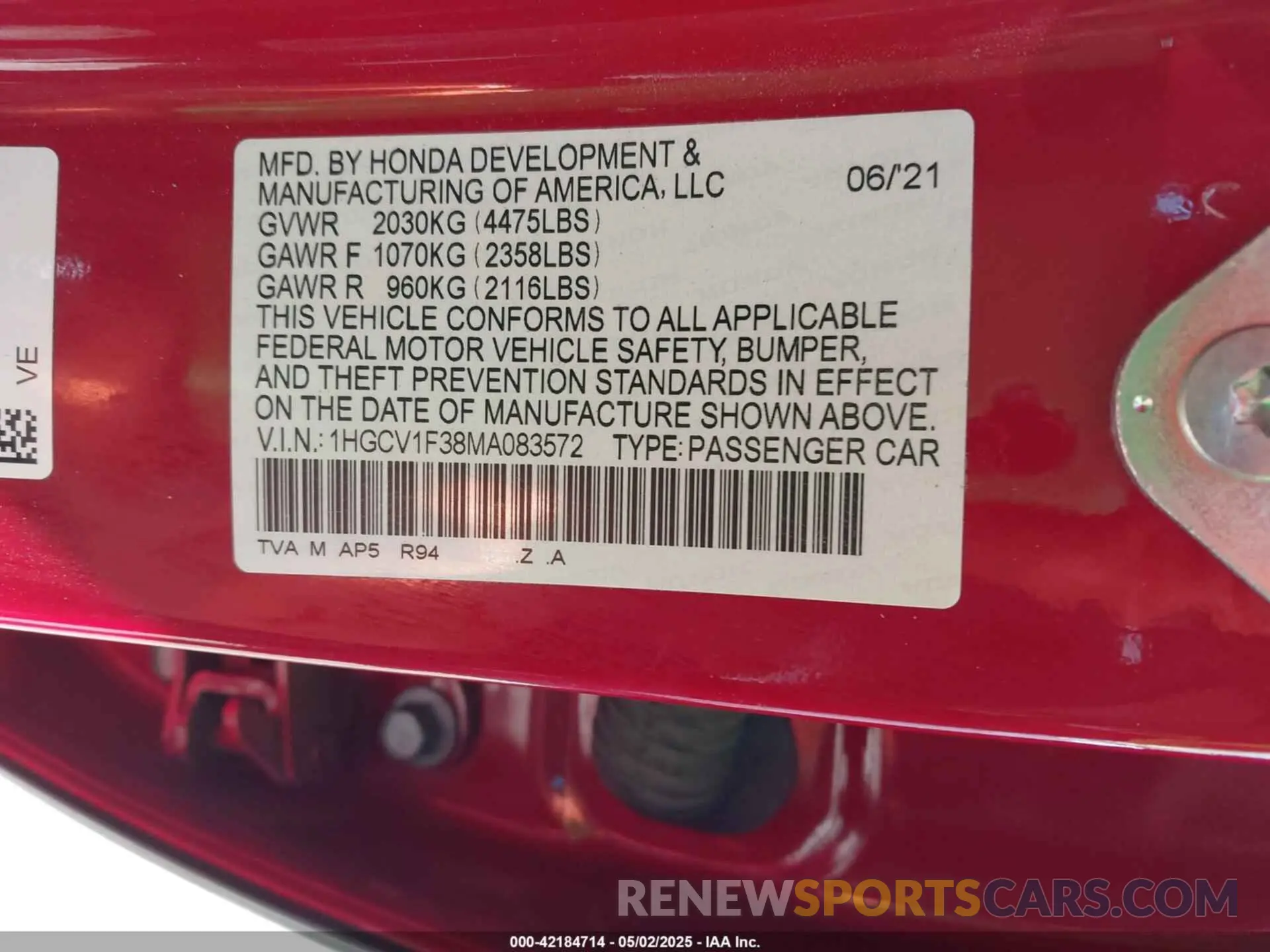 9 Фотография поврежденного автомобиля 1HGCV1F38MA083572 HONDA ACCORD 2021