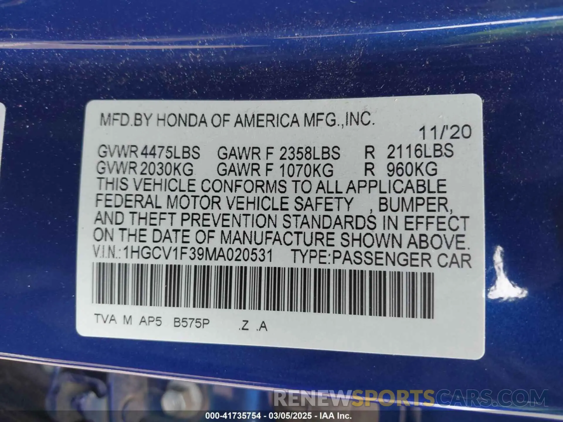 9 Фотография поврежденного автомобиля 1HGCV1F39MA020531 HONDA ACCORD 2021