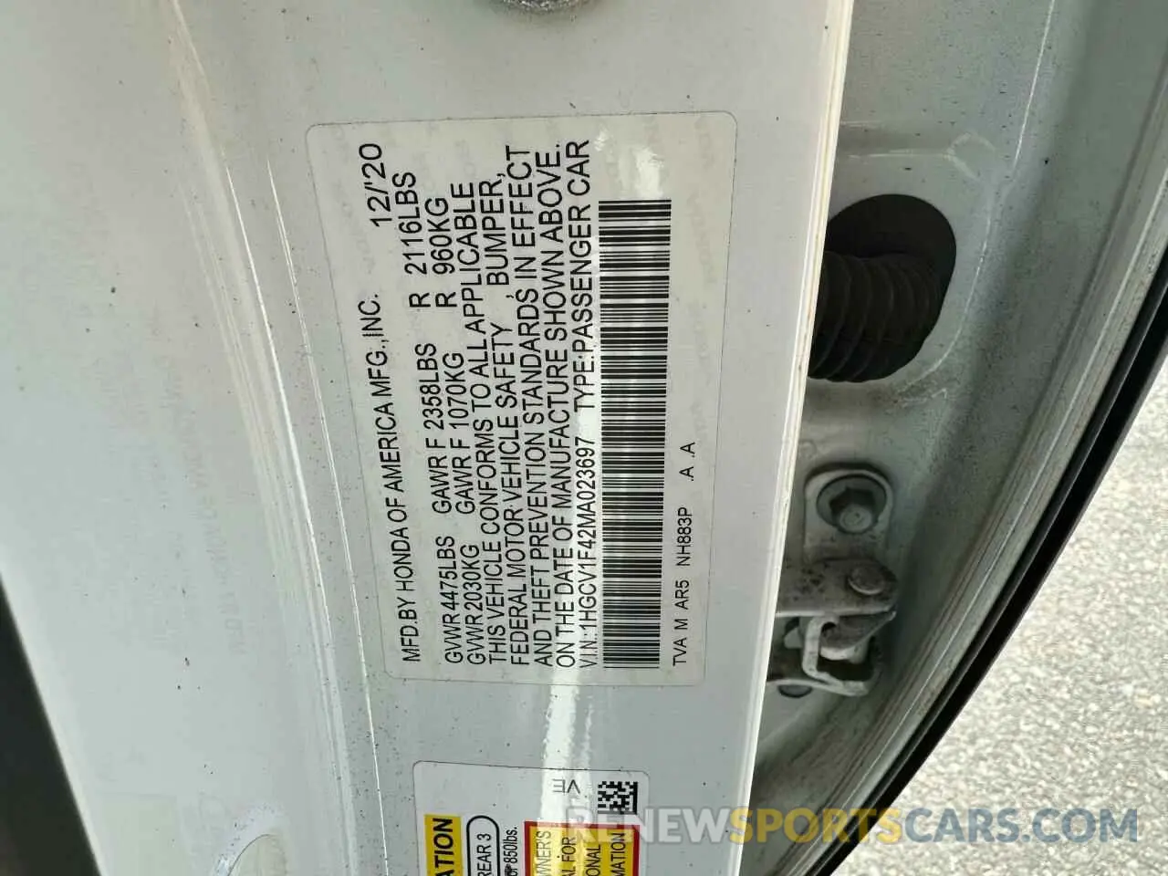 10 Фотография поврежденного автомобиля 1HGCV1F42MA023697 HONDA ACCORD 2021