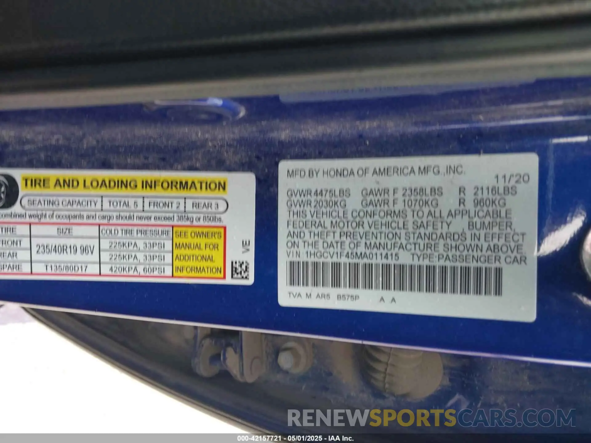 9 Photograph of a damaged car 1HGCV1F45MA011415 HONDA ACCORD 2021