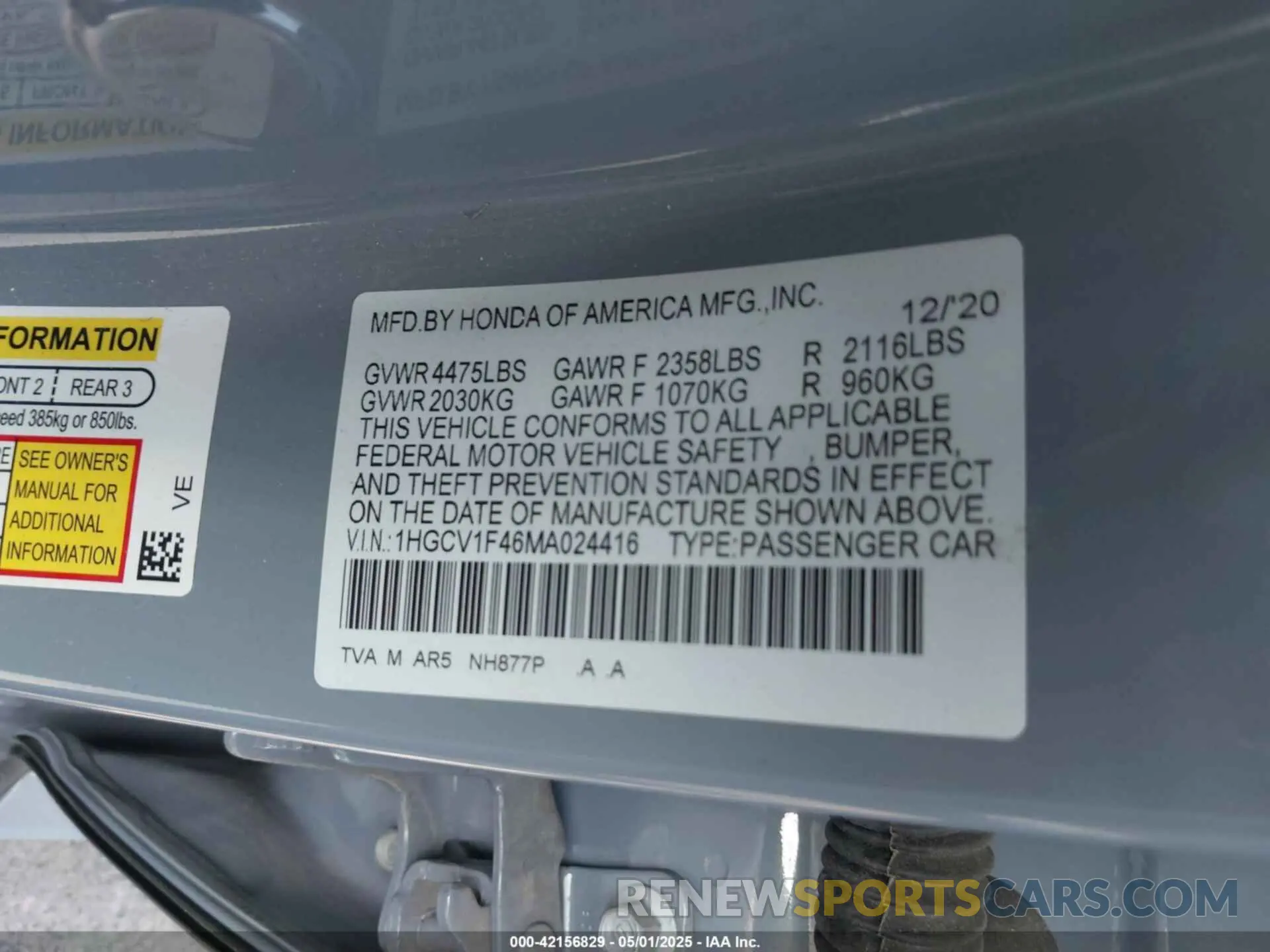 9 Фотография поврежденного автомобиля 1HGCV1F46MA024416 HONDA ACCORD 2021