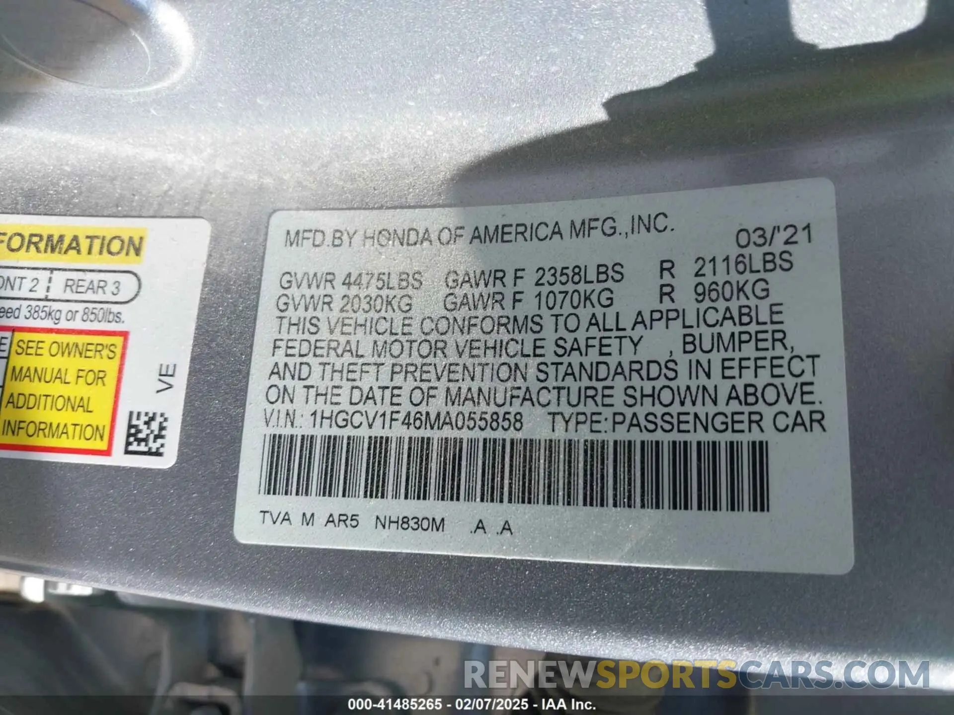 9 Фотография поврежденного автомобиля 1HGCV1F46MA055858 HONDA ACCORD 2021