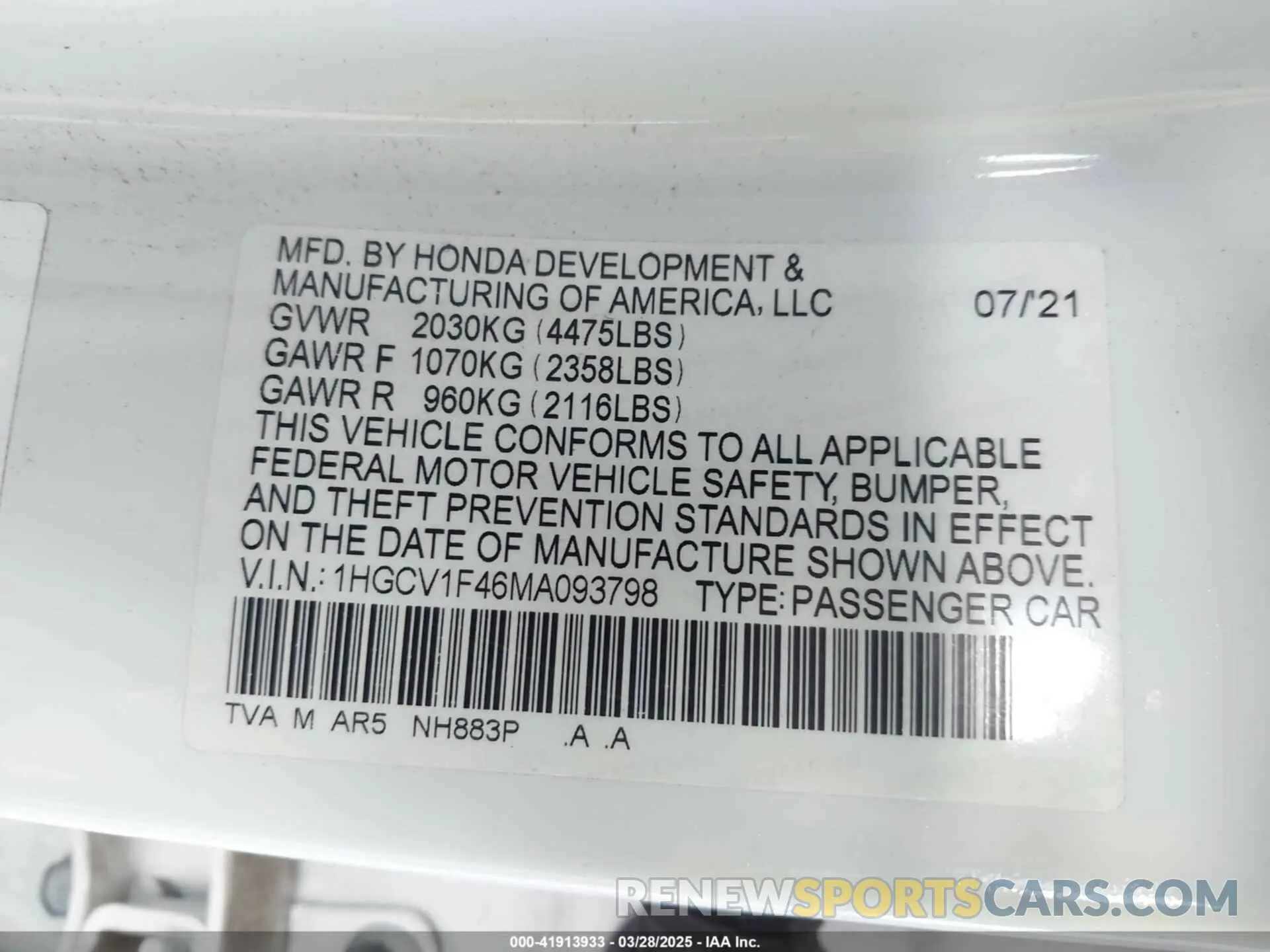 9 Фотография поврежденного автомобиля 1HGCV1F46MA093798 HONDA ACCORD 2021
