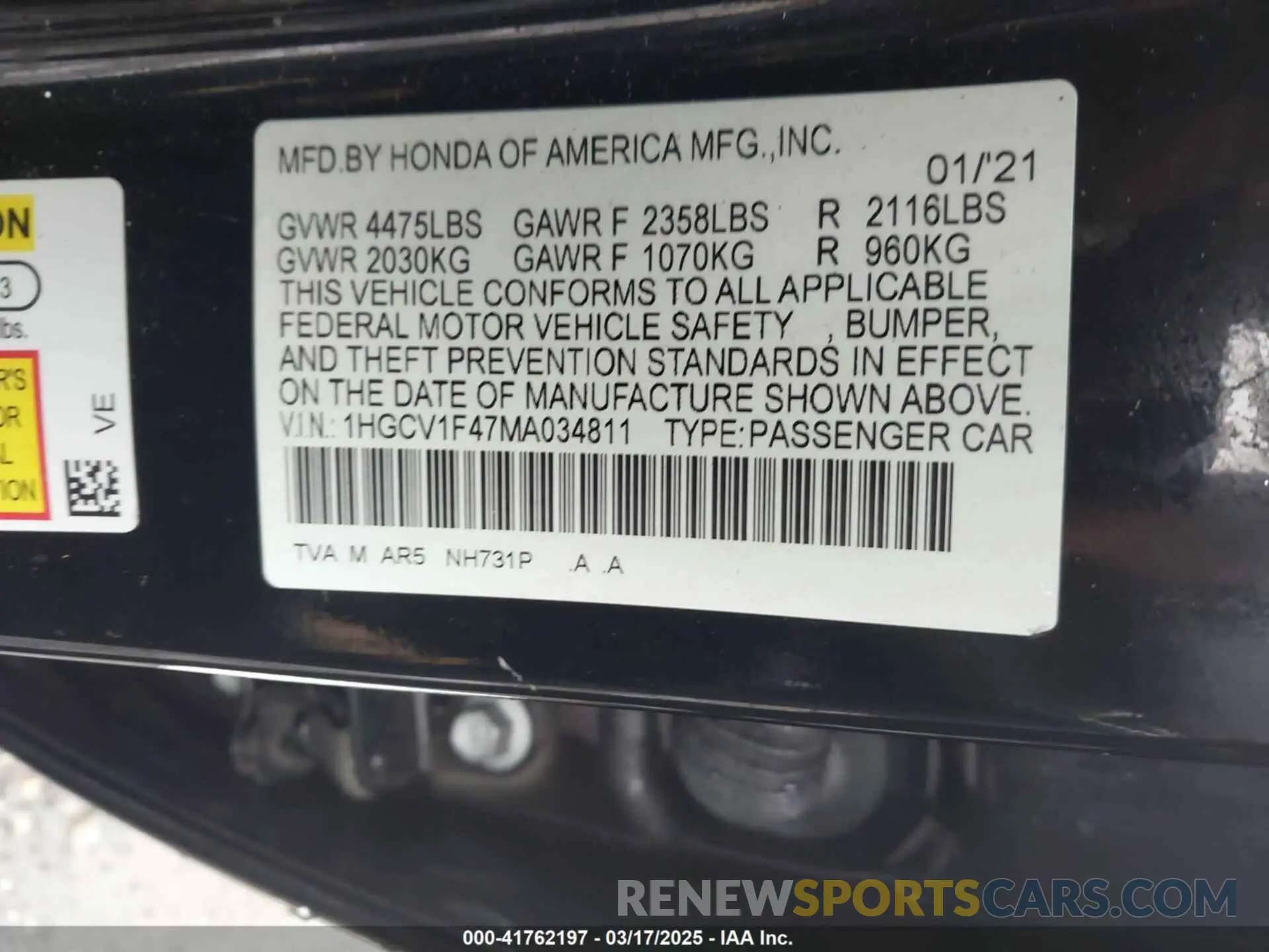 9 Photograph of a damaged car 1HGCV1F47MA034811 HONDA ACCORD 2021