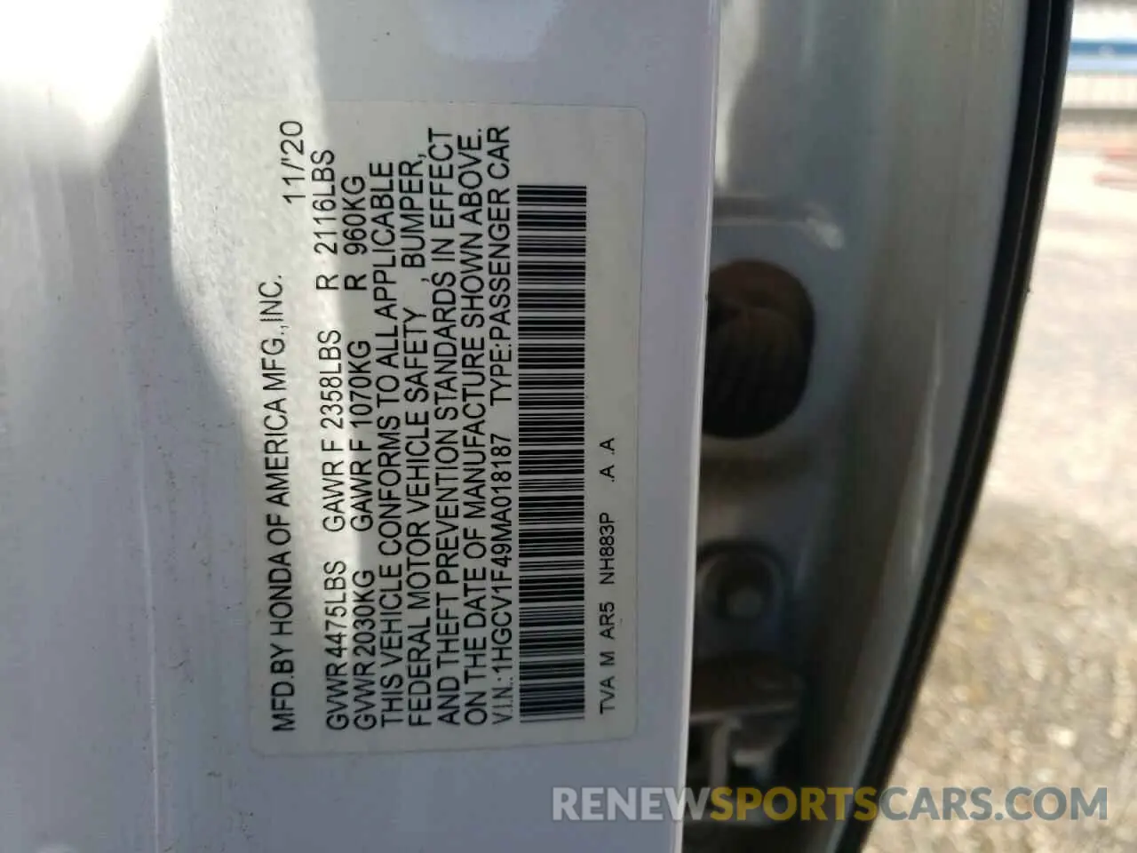 12 Photograph of a damaged car 1HGCV1F49MA018187 HONDA ACCORD 2021