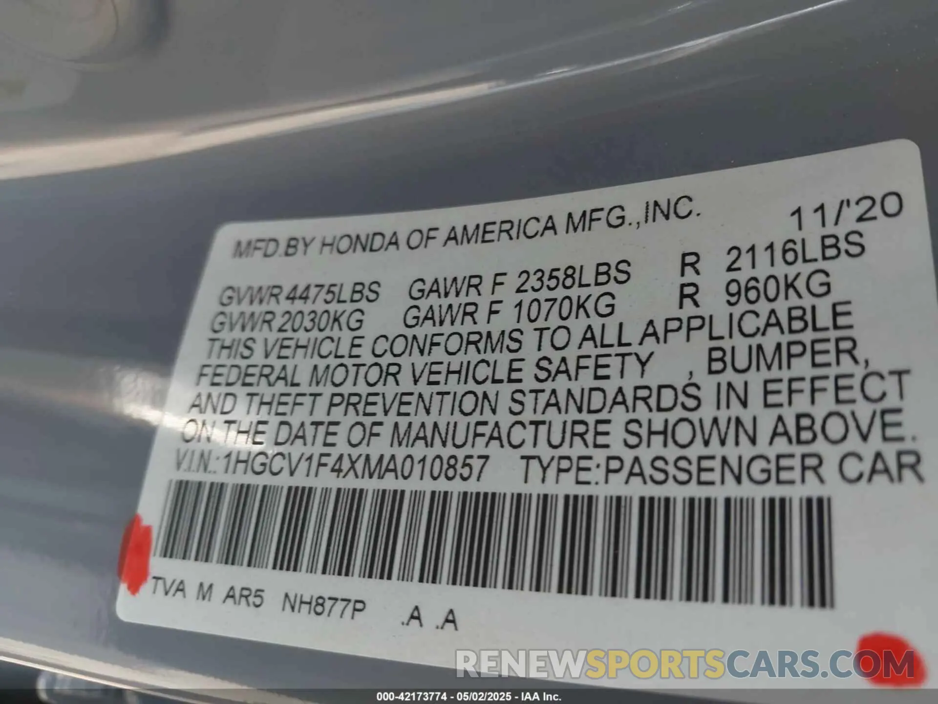 9 Photograph of a damaged car 1HGCV1F4XMA010857 HONDA ACCORD 2021