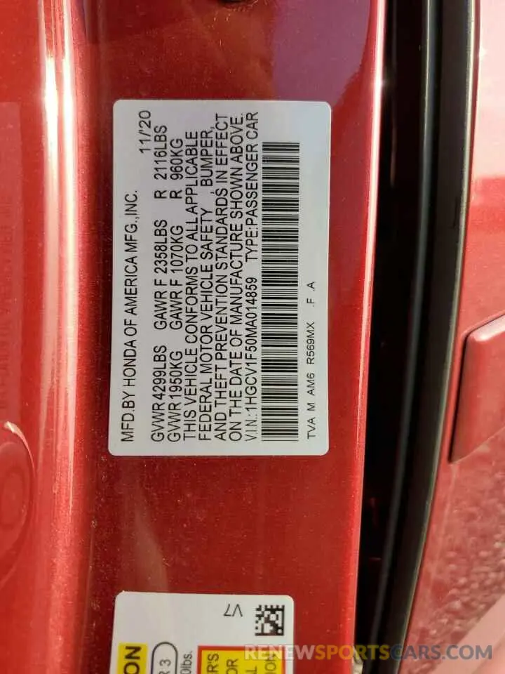 13 Фотография поврежденного автомобиля 1HGCV1F50MA014859 HONDA ACCORD 2021