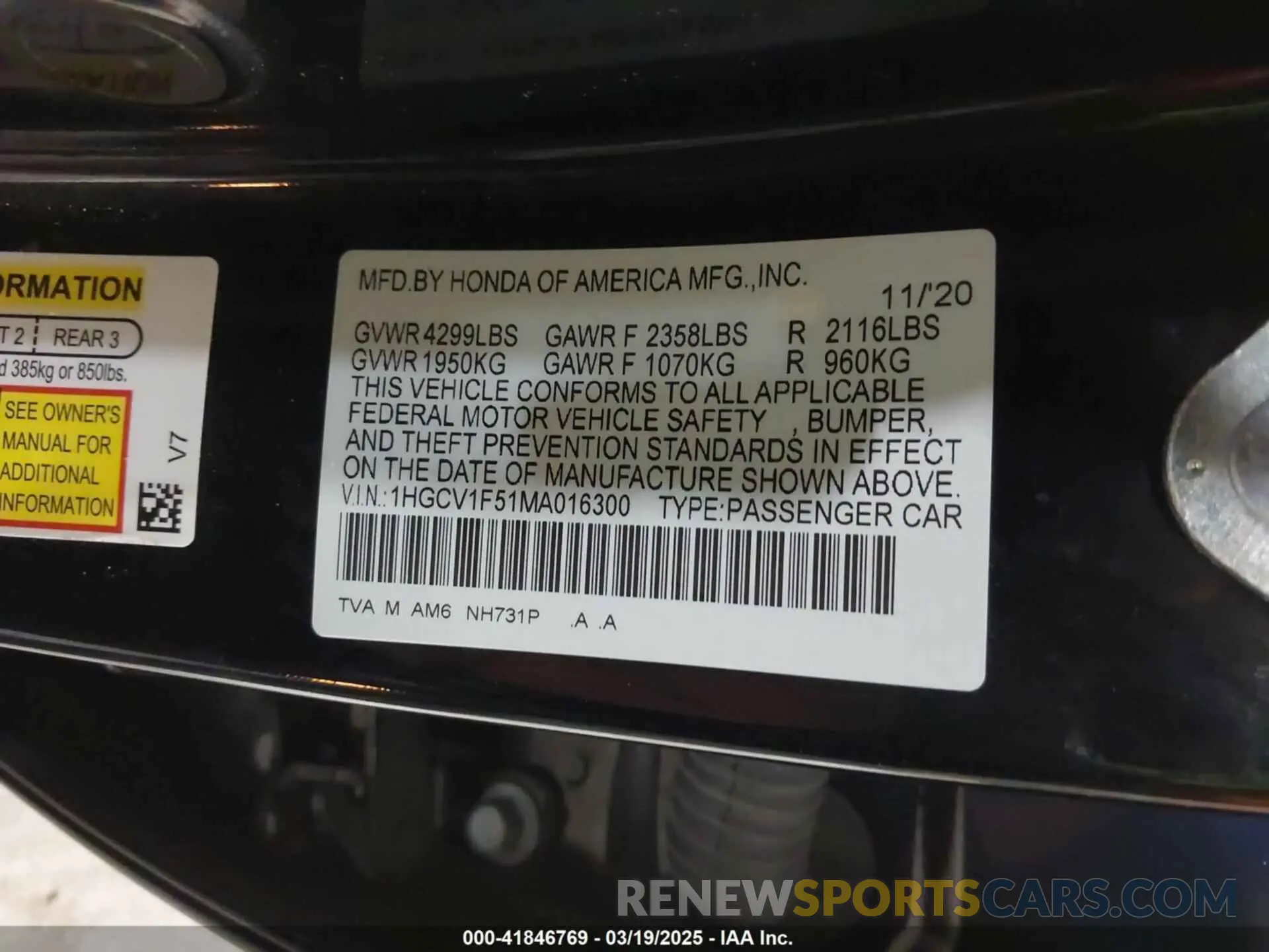 9 Photograph of a damaged car 1HGCV1F51MA016300 HONDA ACCORD 2021