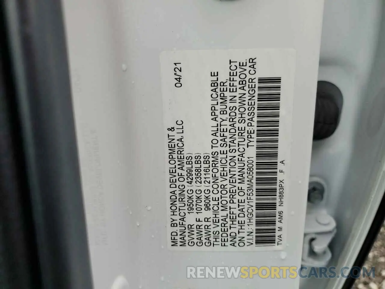 14 Фотография поврежденного автомобиля 1HGCV1F53MA058001 HONDA ACCORD 2021