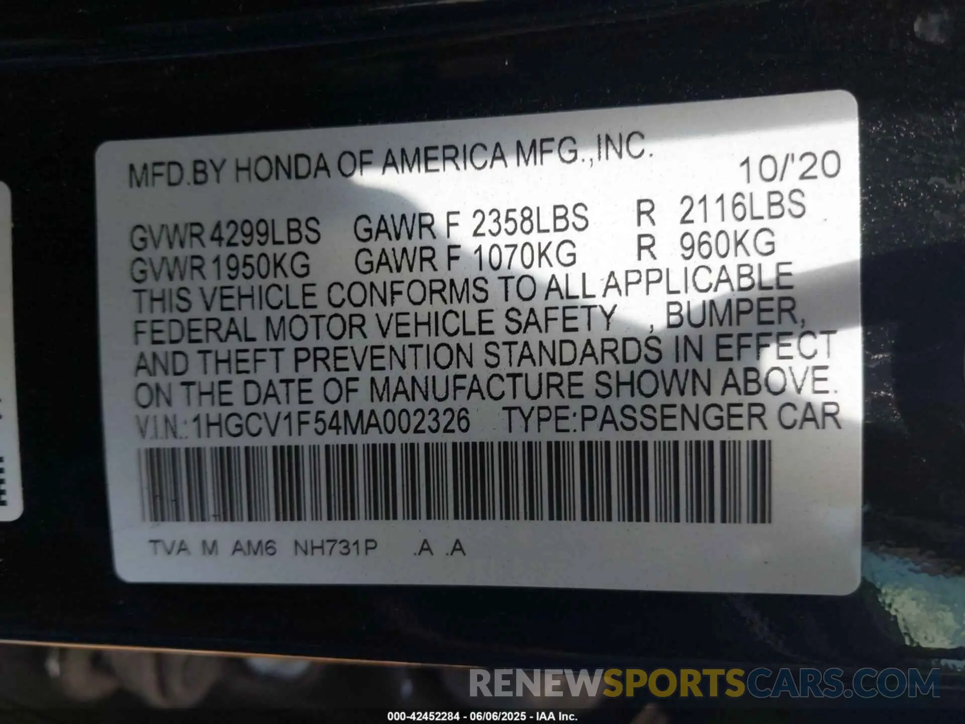 9 Фотография поврежденного автомобиля 1HGCV1F54MA002326 HONDA ACCORD 2021