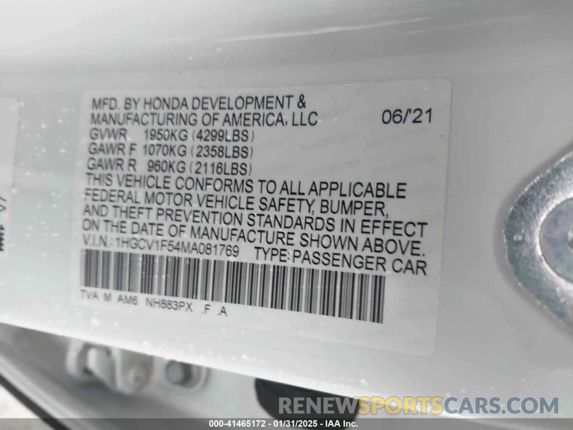 9 Photograph of a damaged car 1HGCV1F54MA081769 HONDA ACCORD 2021