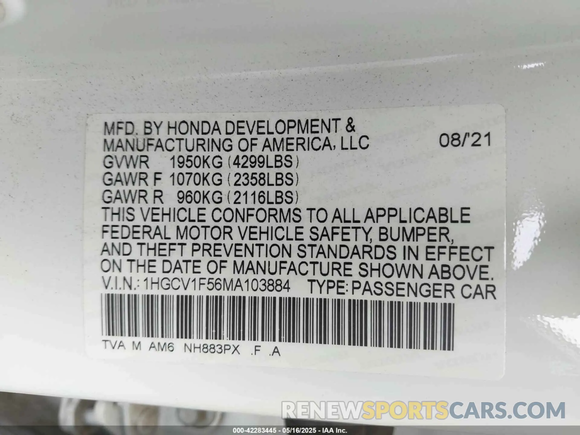 9 Фотография поврежденного автомобиля 1HGCV1F56MA103884 HONDA ACCORD 2021