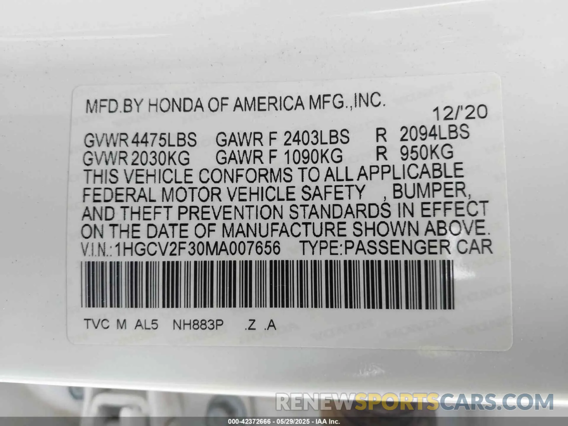 9 Photograph of a damaged car 1HGCV2F30MA007656 HONDA ACCORD 2021