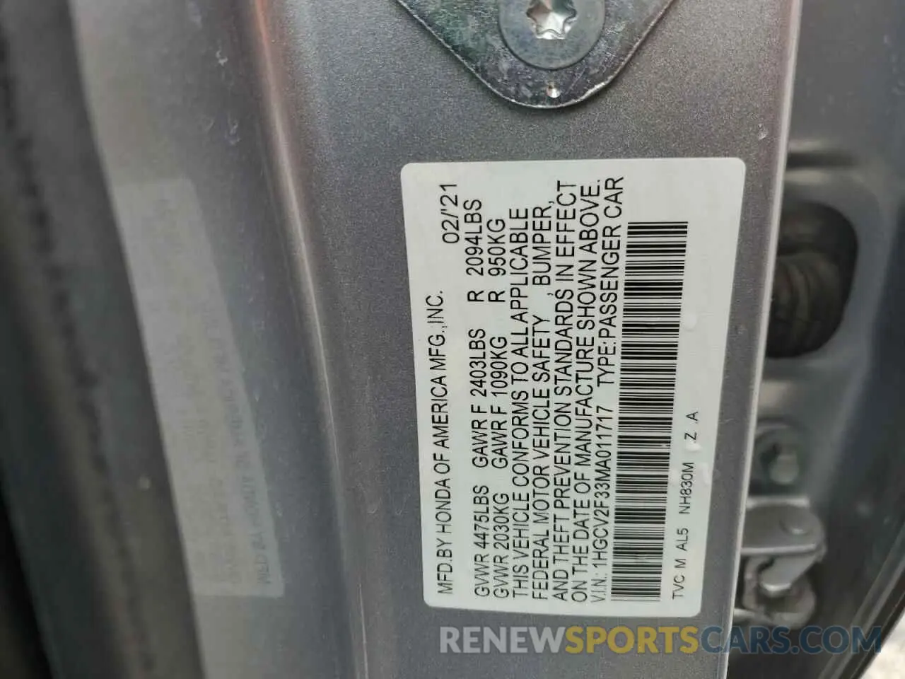 13 Photograph of a damaged car 1HGCV2F33MA011717 HONDA ACCORD 2021