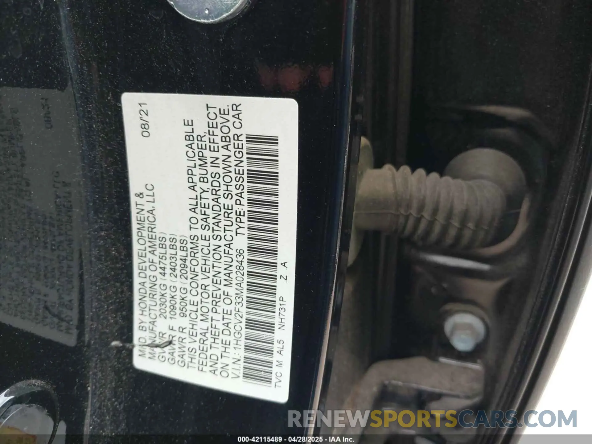 9 Photograph of a damaged car 1HGCV2F33MA028436 HONDA ACCORD 2021