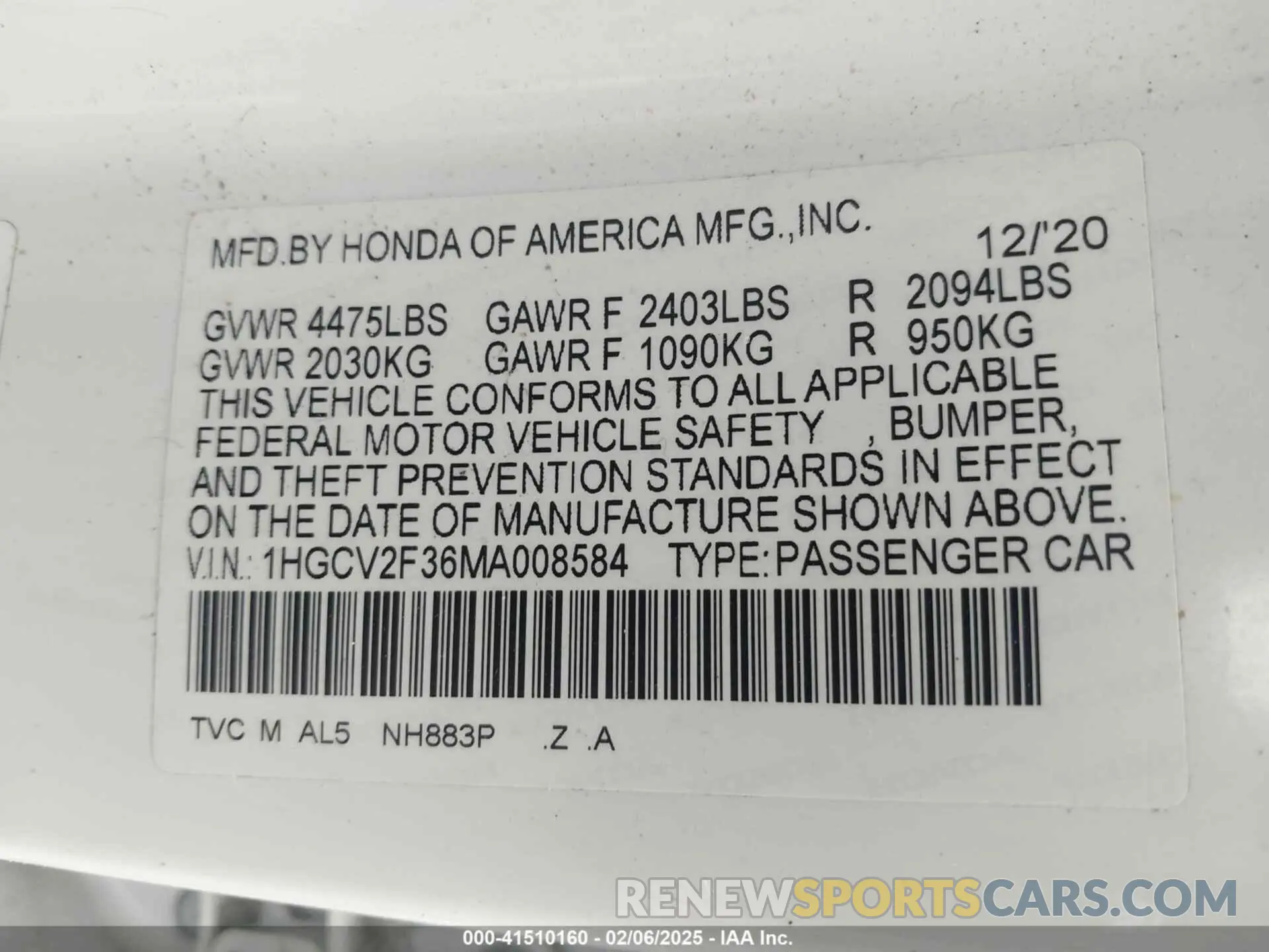 9 Photograph of a damaged car 1HGCV2F36MA008584 HONDA ACCORD 2021