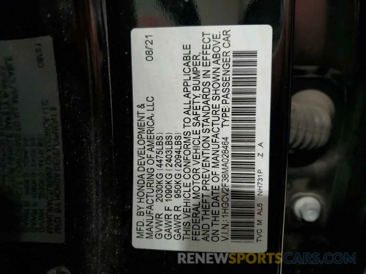 13 Photograph of a damaged car 1HGCV2F38MA028464 HONDA ACCORD 2021