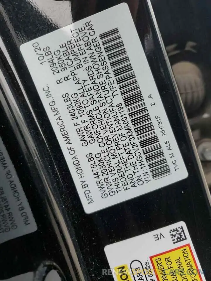 14 Фотография поврежденного автомобиля 1HGCV2F3XMA001198 HONDA ACCORD 2021