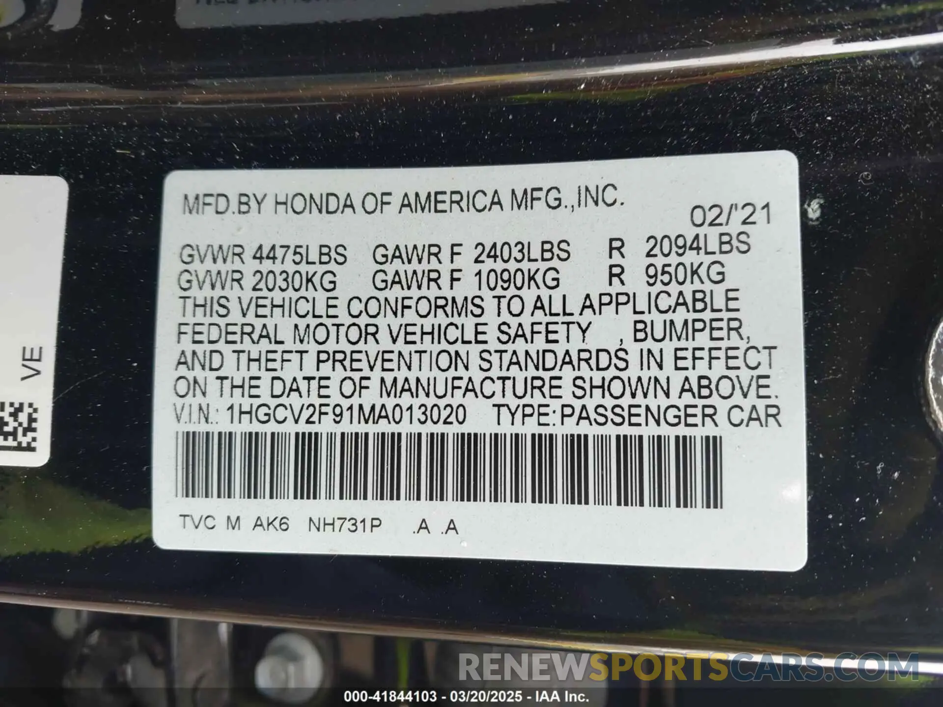 9 Фотография поврежденного автомобиля 1HGCV2F91MA013020 HONDA ACCORD 2021