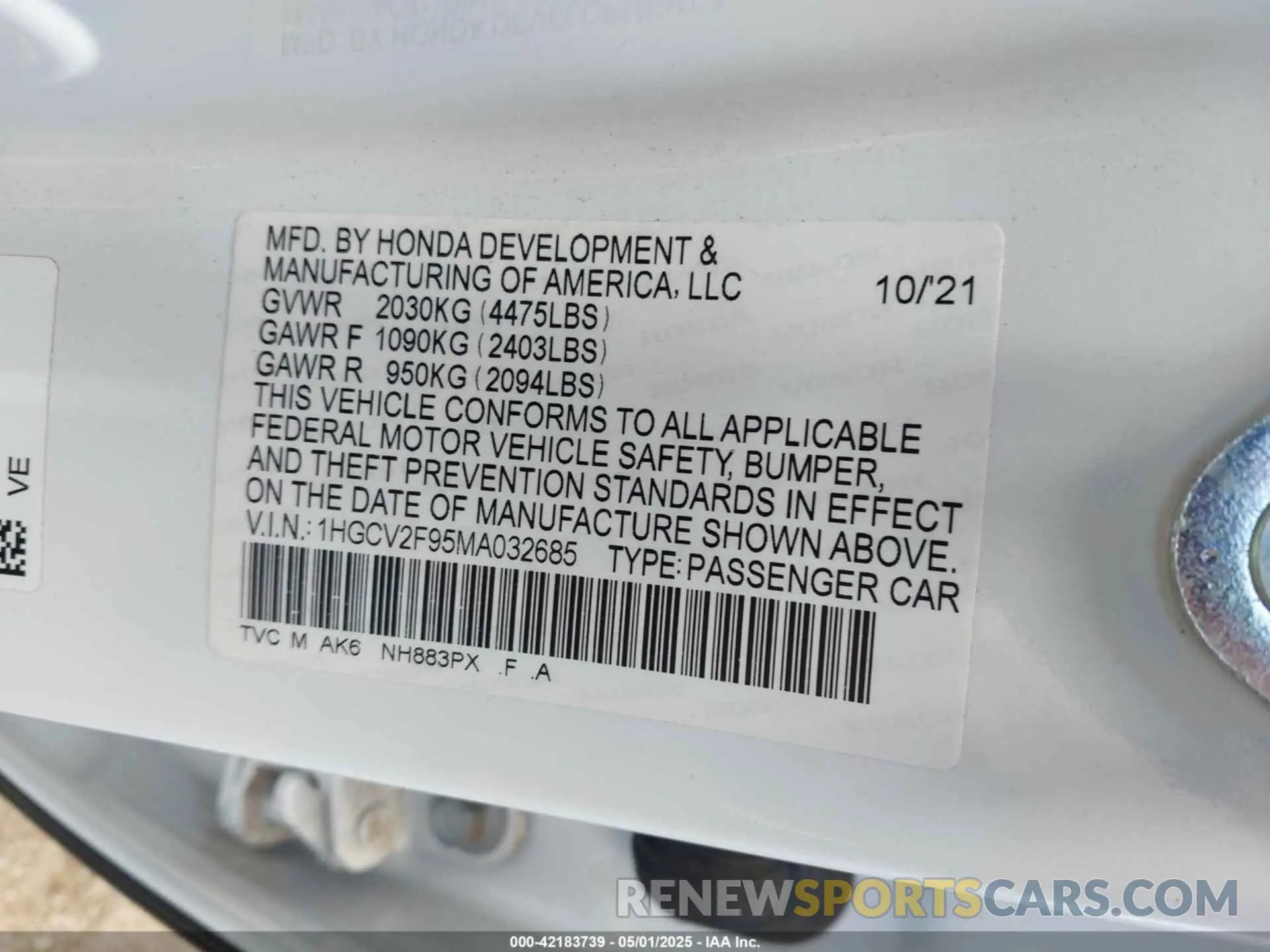 9 Фотография поврежденного автомобиля 1HGCV2F95MA032685 HONDA ACCORD 2021