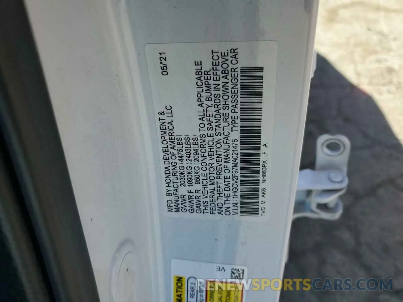 14 Photograph of a damaged car 1HGCV2F97MA021476 HONDA ACCORD 2021