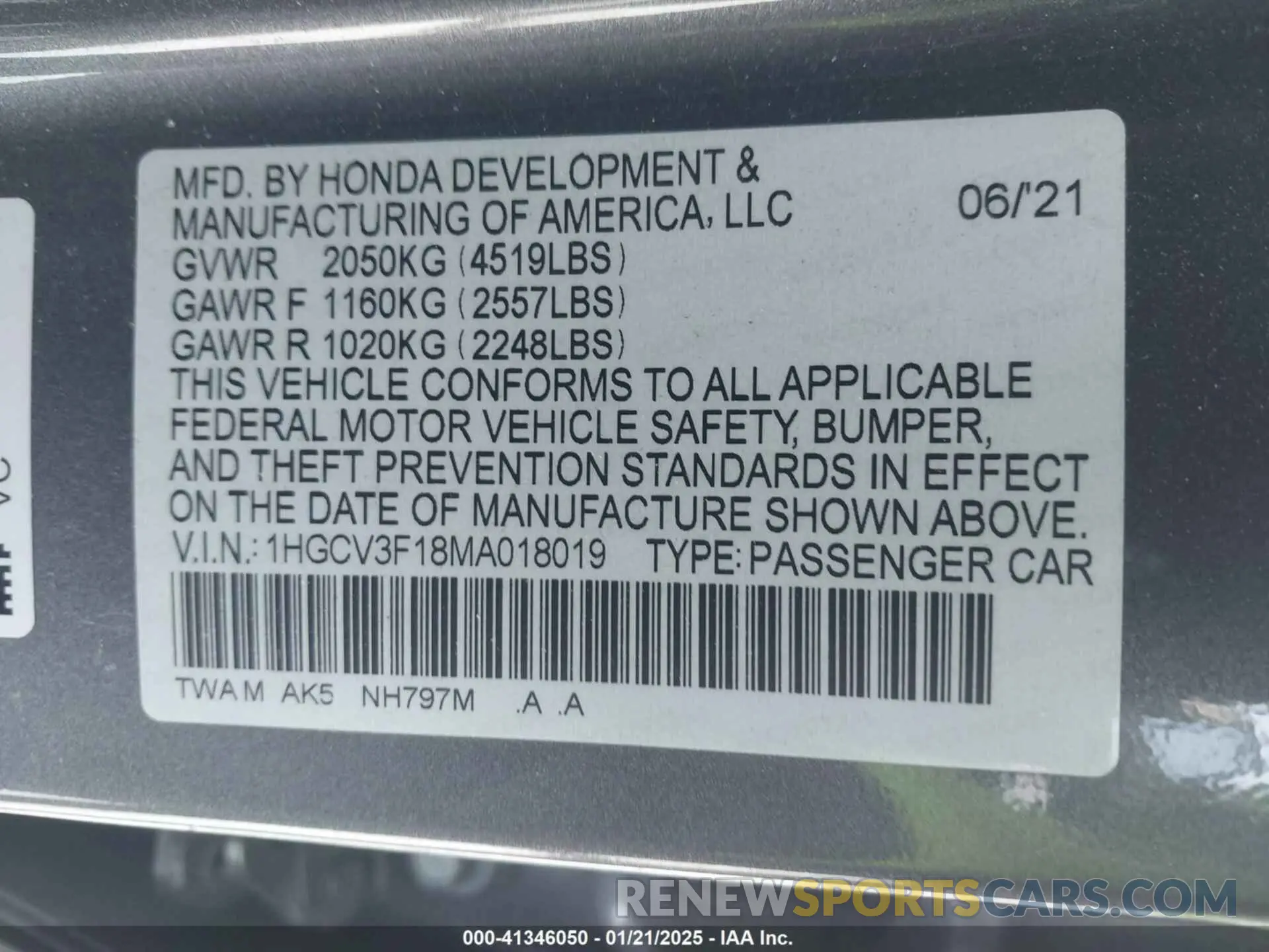 9 Photograph of a damaged car 1HGCV3F18MA018019 HONDA ACCORD 2021