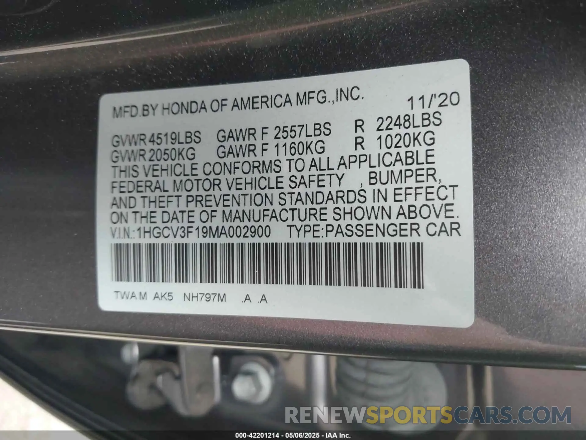 9 Photograph of a damaged car 1HGCV3F19MA002900 HONDA ACCORD 2021
