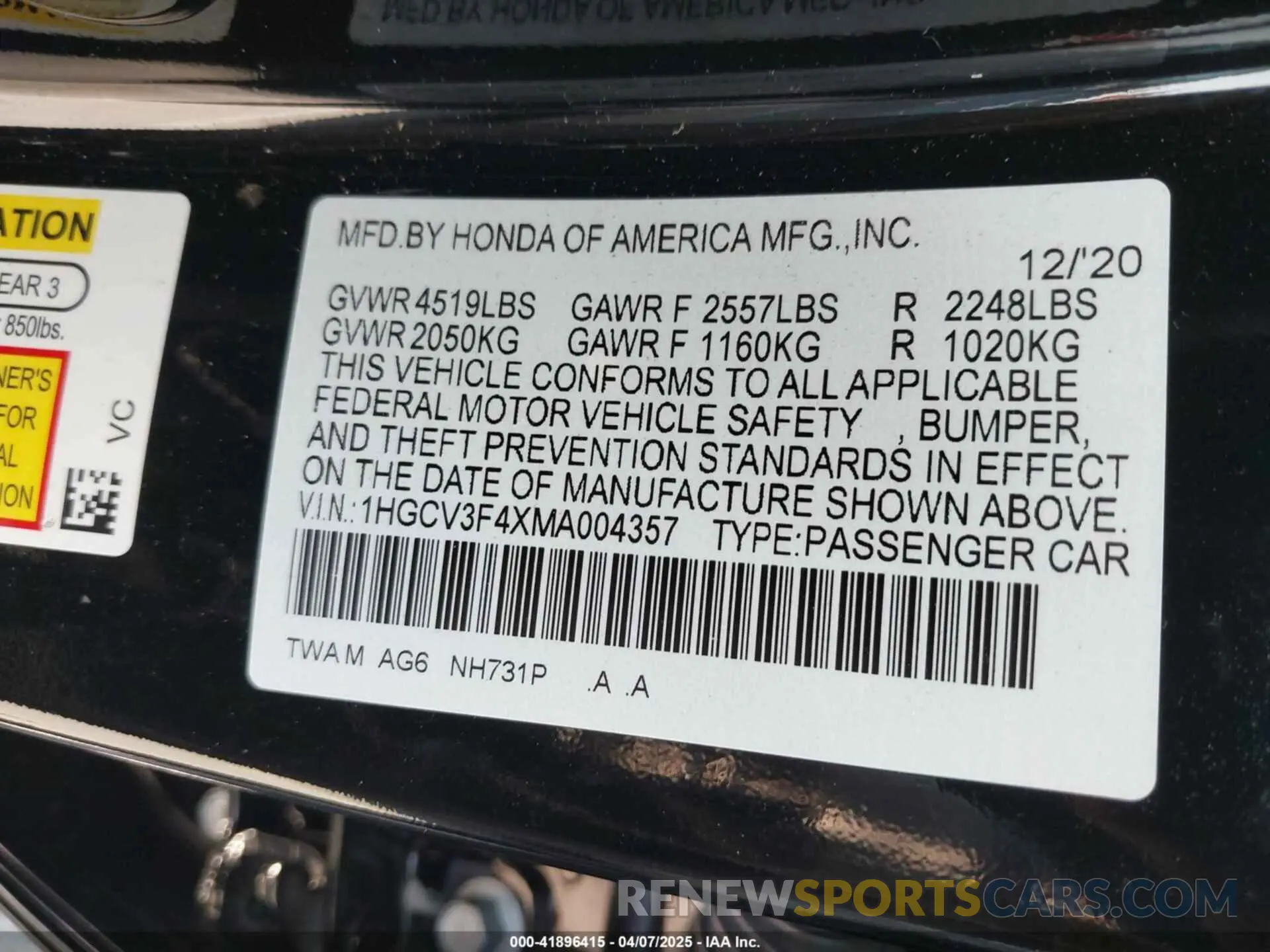9 Фотография поврежденного автомобиля 1HGCV3F4XMA004357 HONDA ACCORD 2021