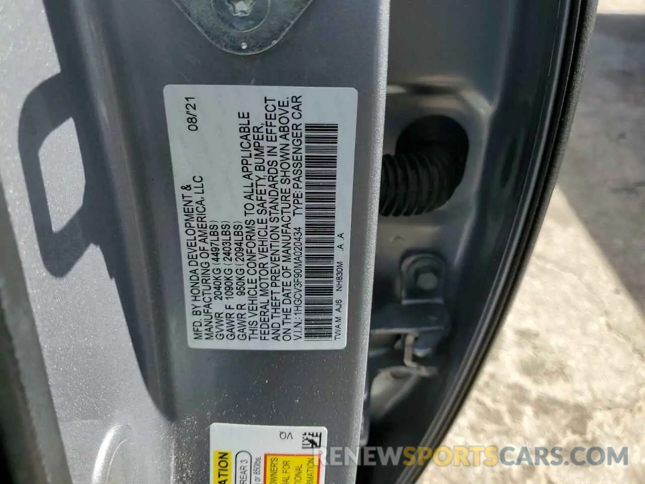 12 Фотография поврежденного автомобиля 1HGCV3F90MA020434 HONDA ACCORD 2021