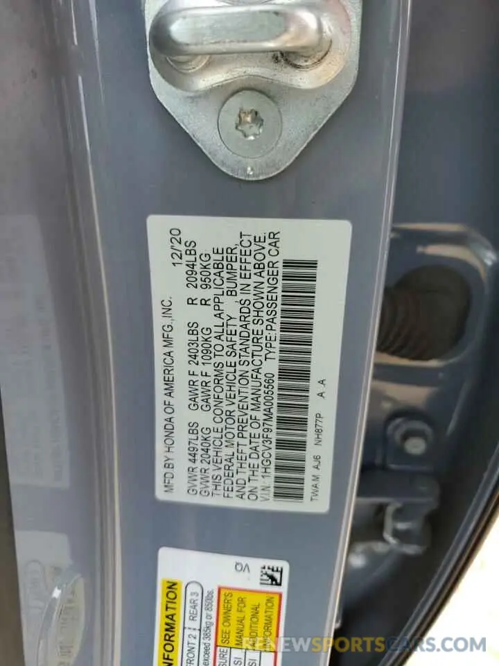 13 Фотография поврежденного автомобиля 1HGCV3F97MA005560 HONDA ACCORD 2021