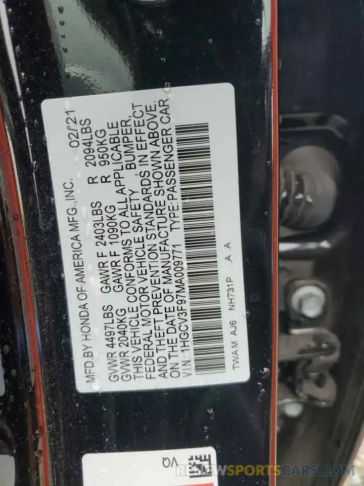 12 Фотография поврежденного автомобиля 1HGCV3F97MA009771 HONDA ACCORD 2021