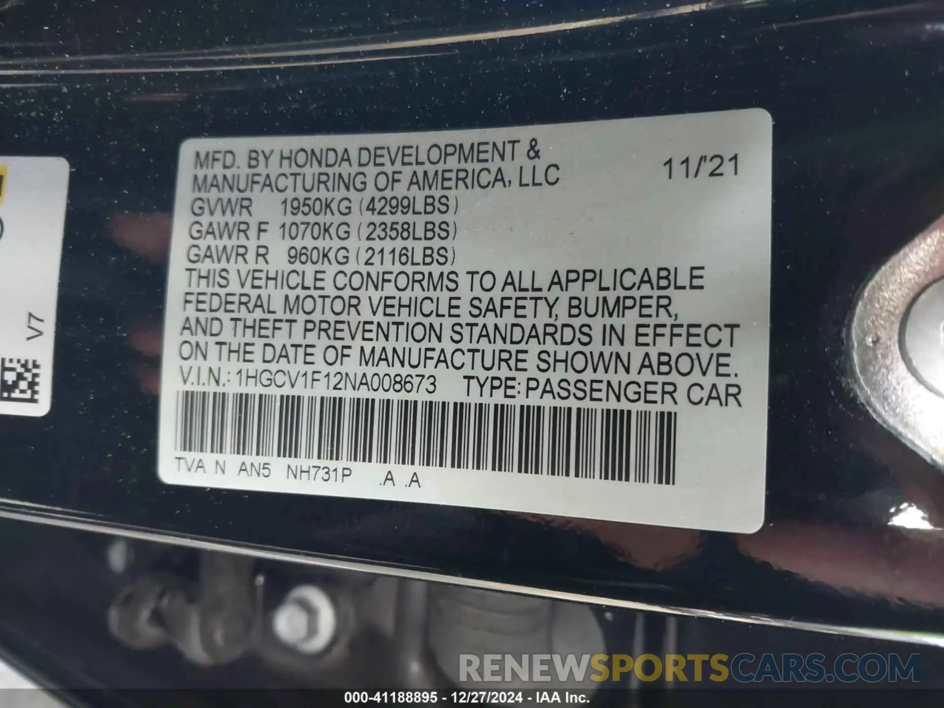9 Photograph of a damaged car 1HGCV1F12NA008673 HONDA ACCORD 2022