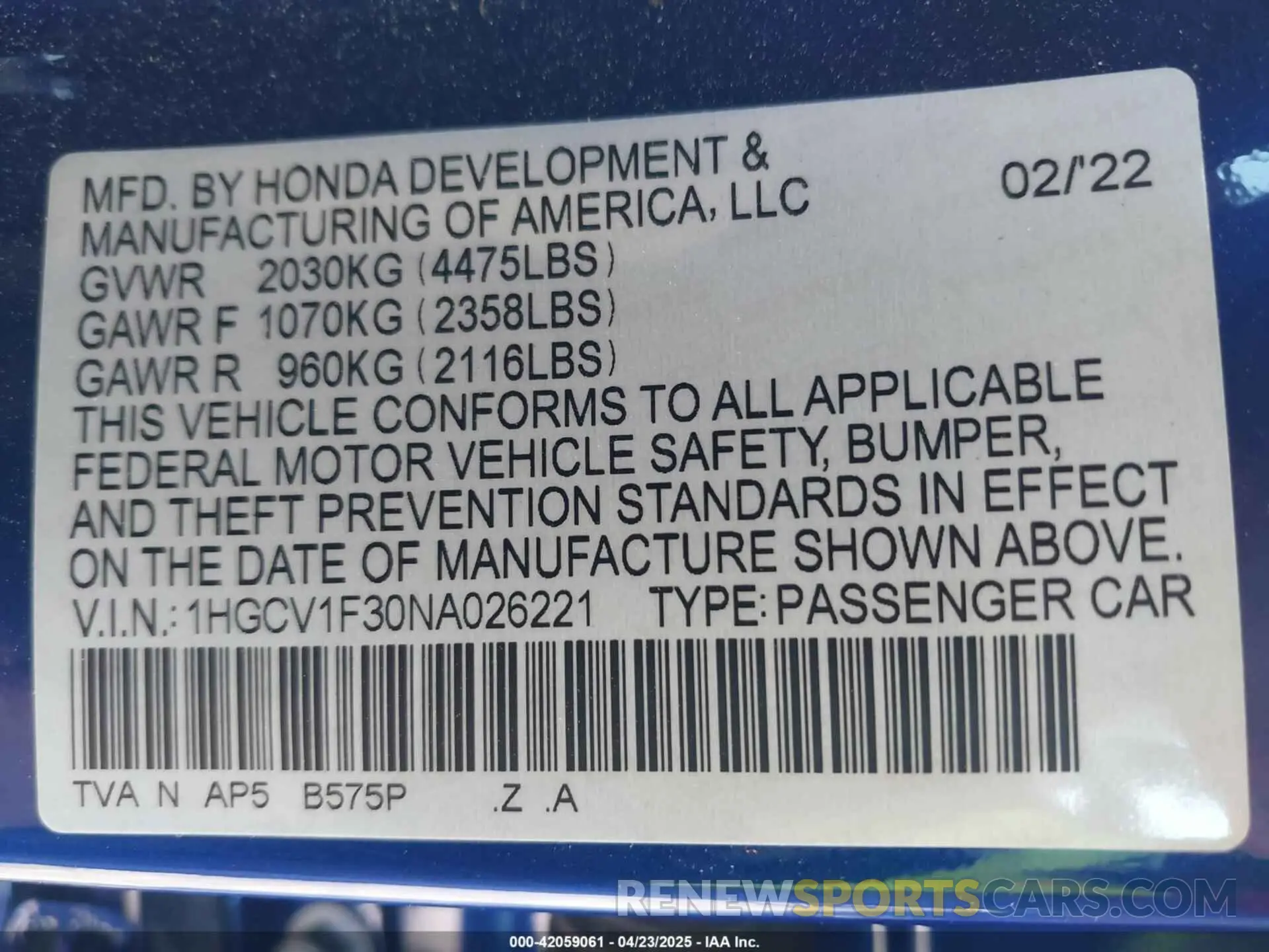 9 Фотография поврежденного автомобиля 1HGCV1F30NA026221 HONDA ACCORD 2022
