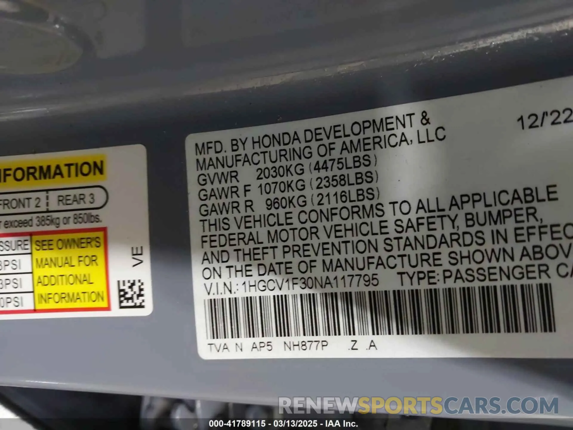 9 Фотография поврежденного автомобиля 1HGCV1F30NA117795 HONDA ACCORD 2022