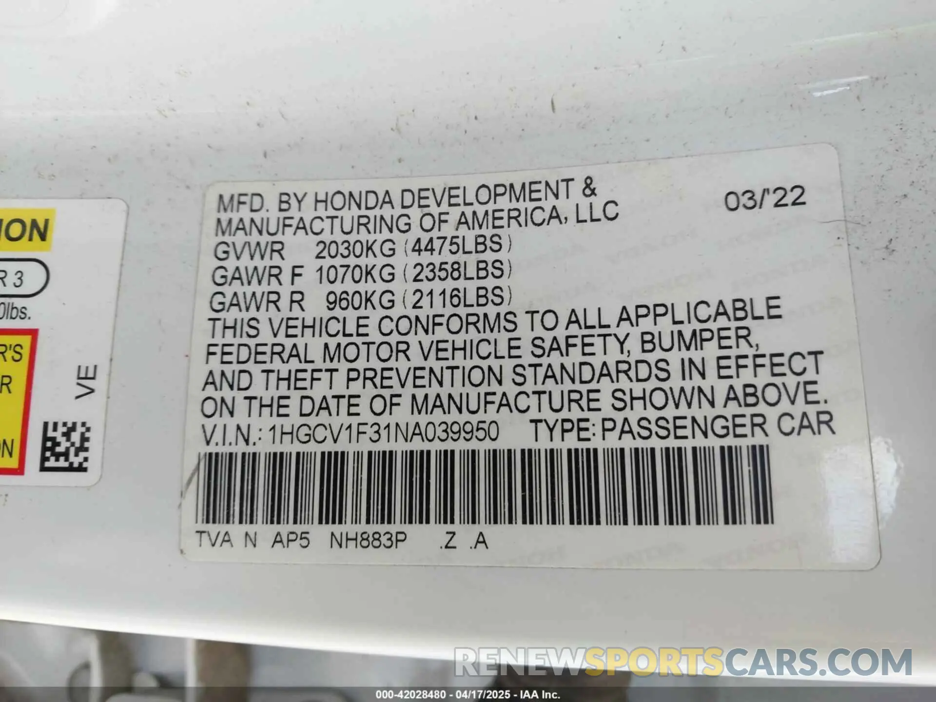 9 Фотография поврежденного автомобиля 1HGCV1F31NA039950 HONDA ACCORD 2022