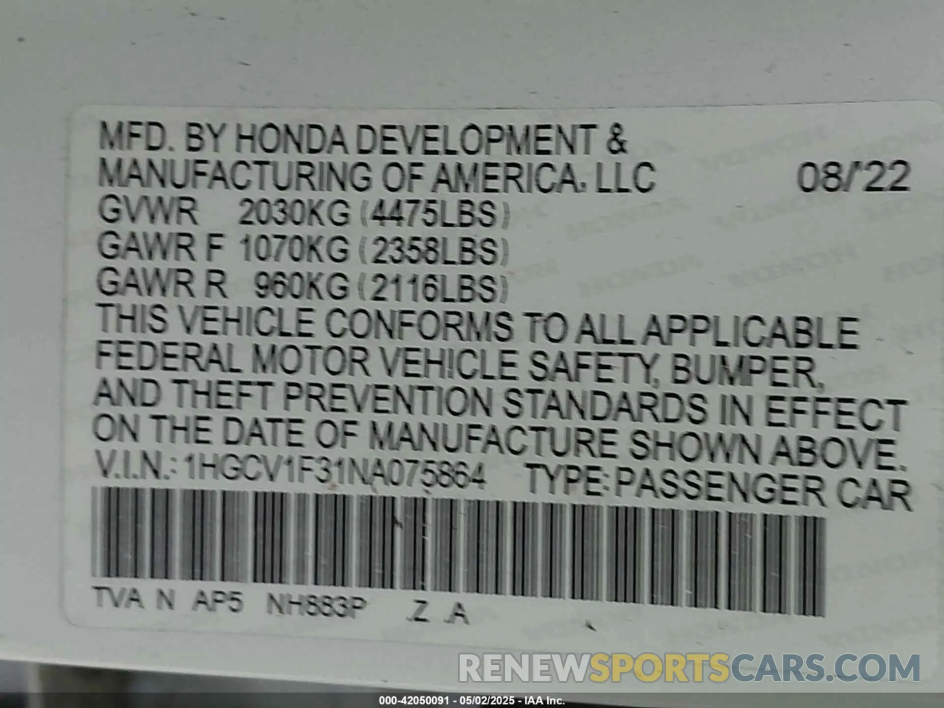 9 Фотография поврежденного автомобиля 1HGCV1F31NA075864 HONDA ACCORD 2022