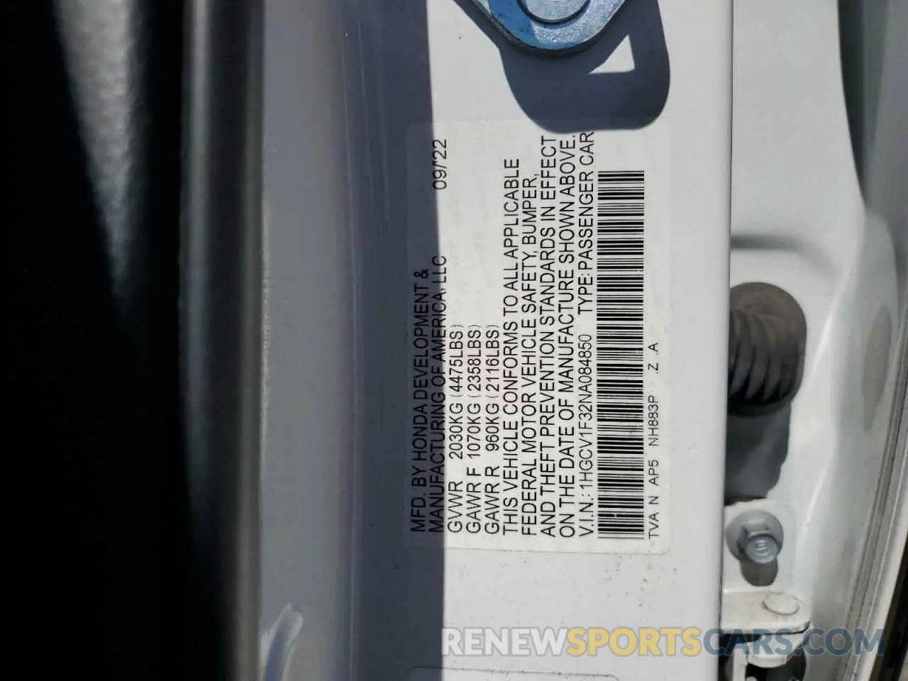 12 Фотография поврежденного автомобиля 1HGCV1F32NA084850 HONDA ACCORD 2022