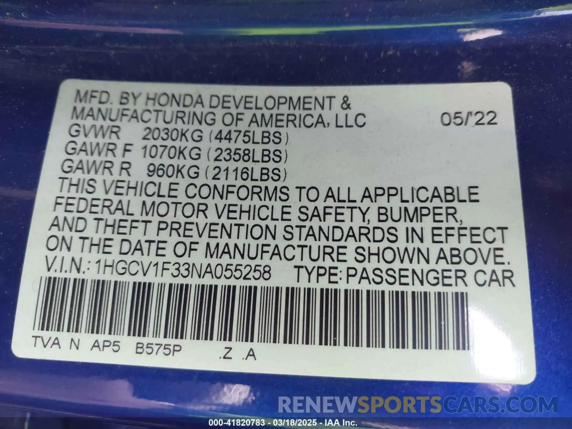 9 Фотография поврежденного автомобиля 1HGCV1F33NA055258 HONDA ACCORD 2022