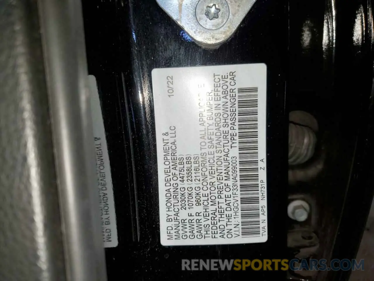12 Фотография поврежденного автомобиля 1HGCV1F33NA099003 HONDA ACCORD 2022
