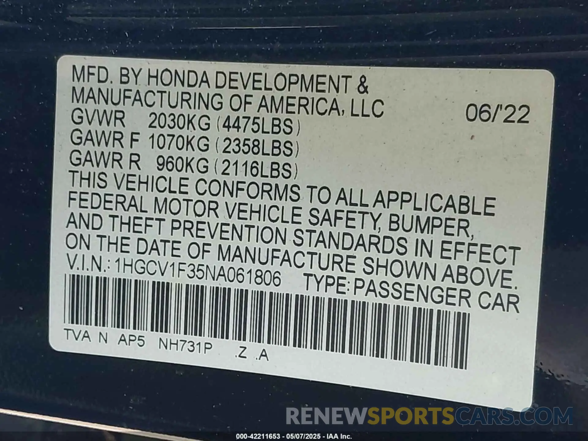 9 Фотография поврежденного автомобиля 1HGCV1F35NA061806 HONDA ACCORD 2022