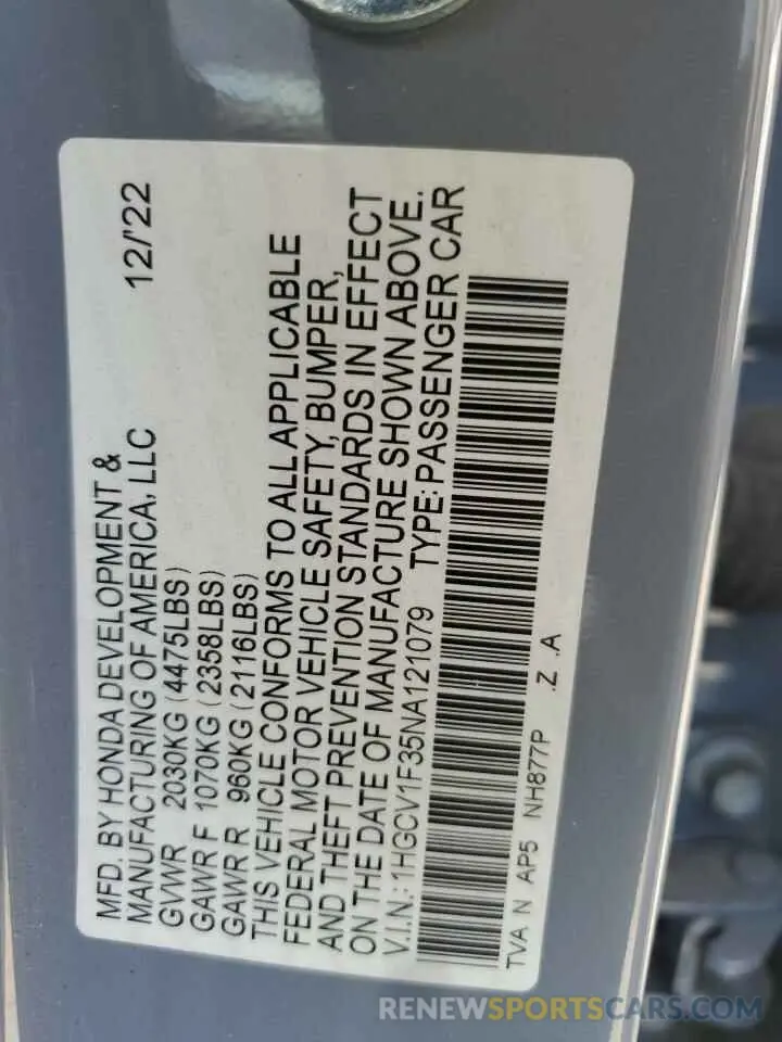 13 Фотография поврежденного автомобиля 1HGCV1F35NA121079 HONDA ACCORD 2022