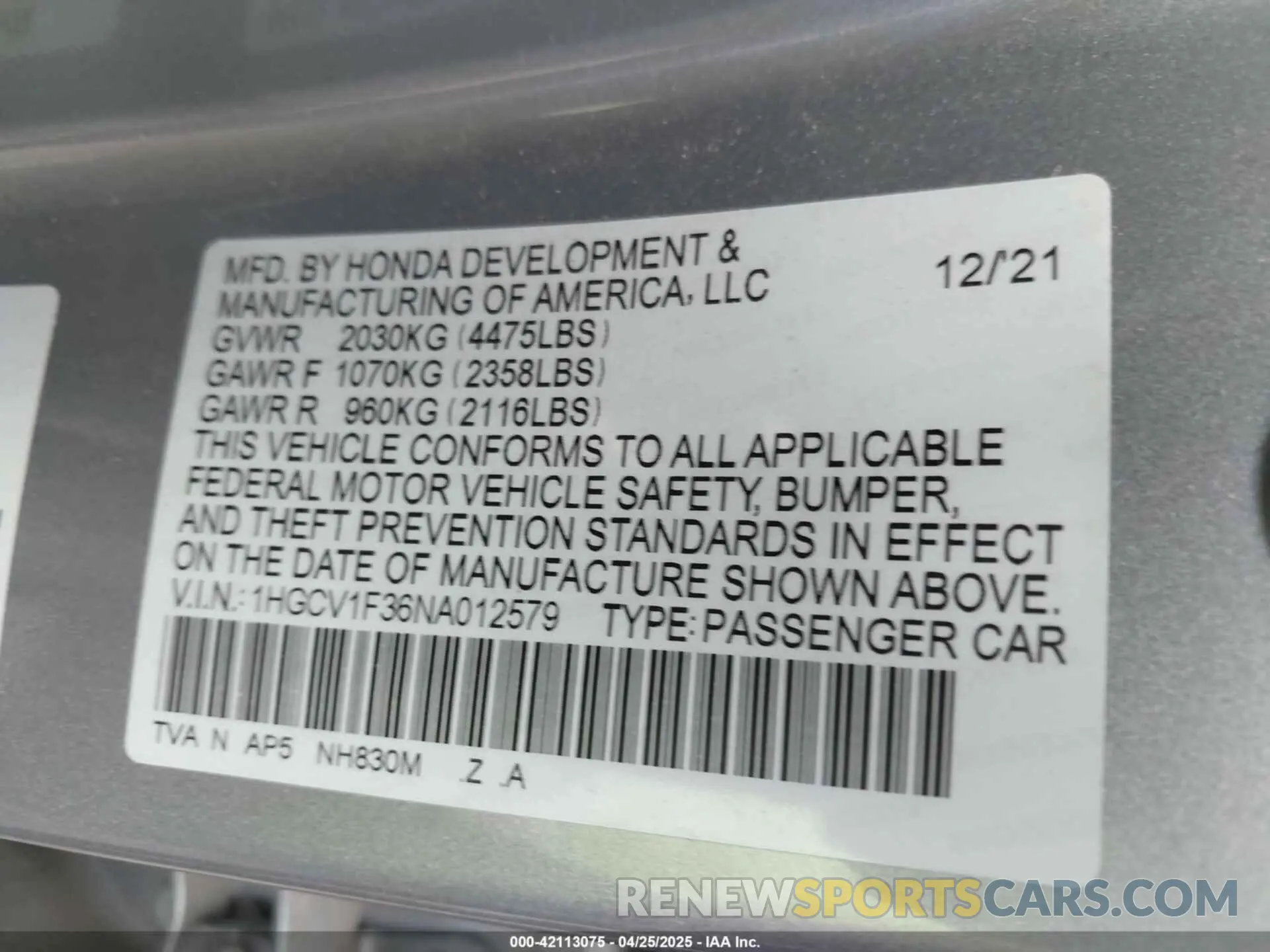 9 Фотография поврежденного автомобиля 1HGCV1F36NA012579 HONDA ACCORD 2022