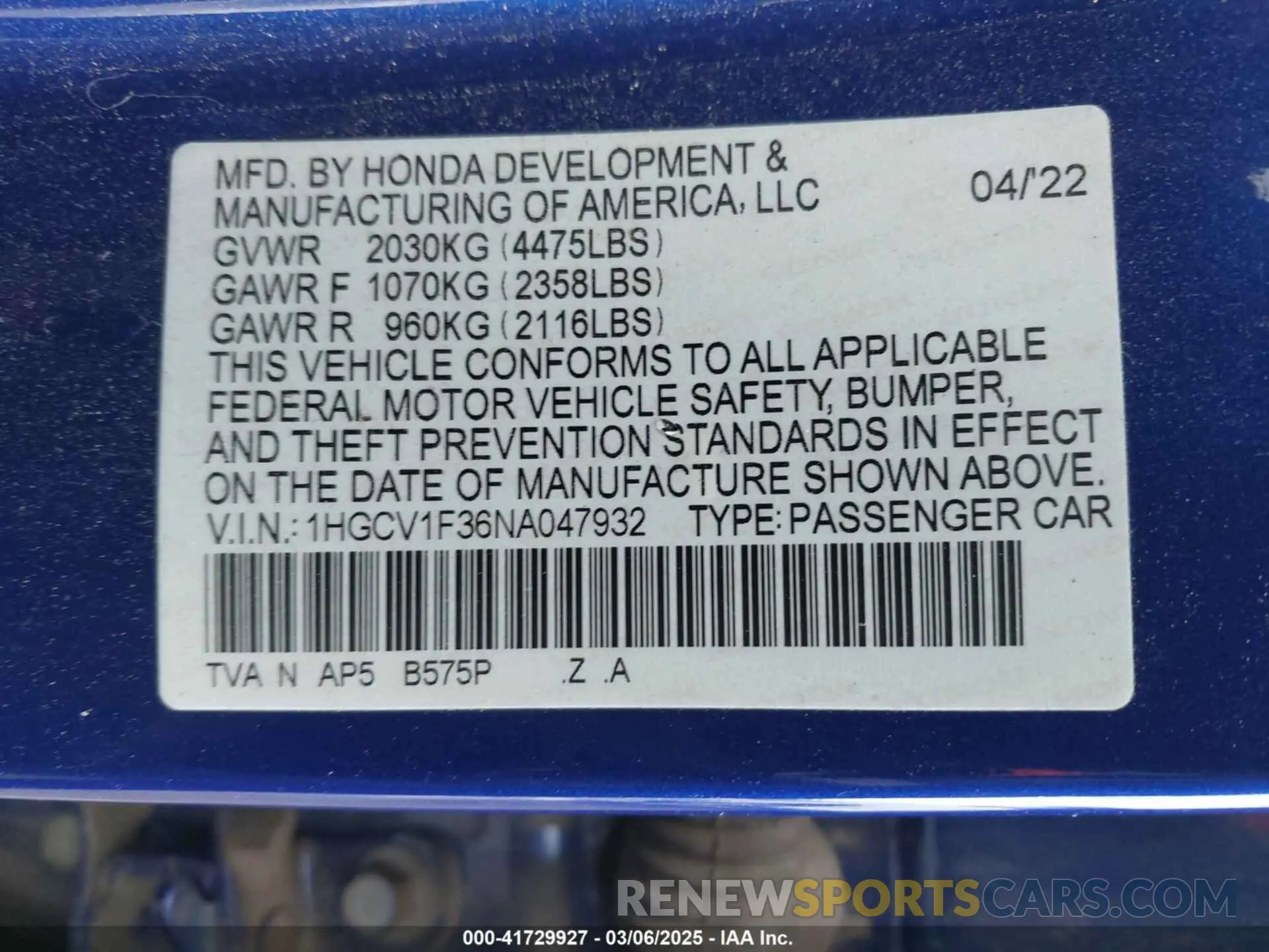 9 Photograph of a damaged car 1HGCV1F36NA047932 HONDA ACCORD 2022