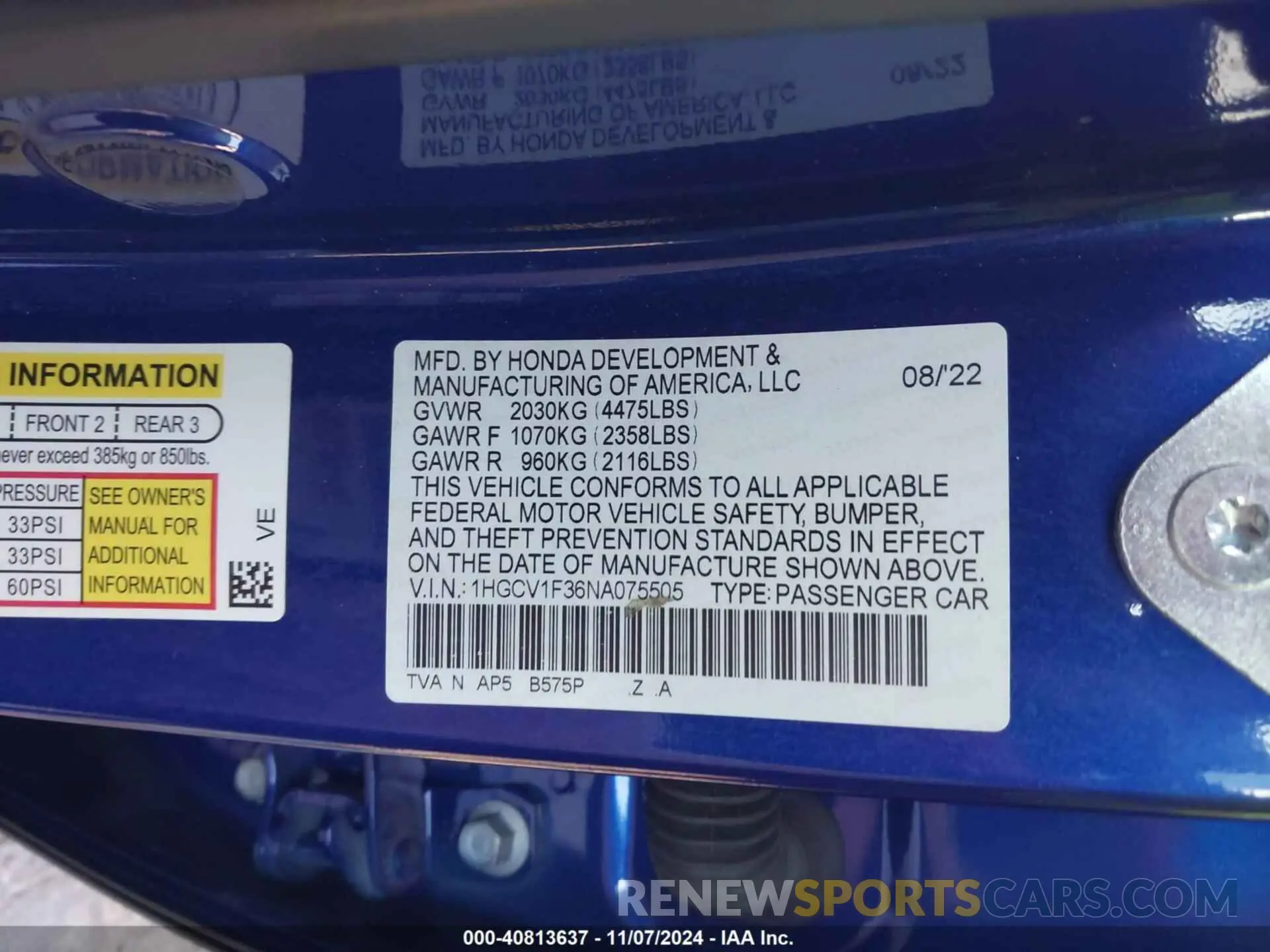 9 Фотография поврежденного автомобиля 1HGCV1F36NA075505 HONDA ACCORD 2022