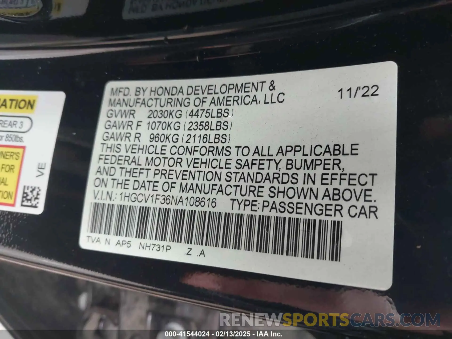9 Фотография поврежденного автомобиля 1HGCV1F36NA108616 HONDA ACCORD 2022