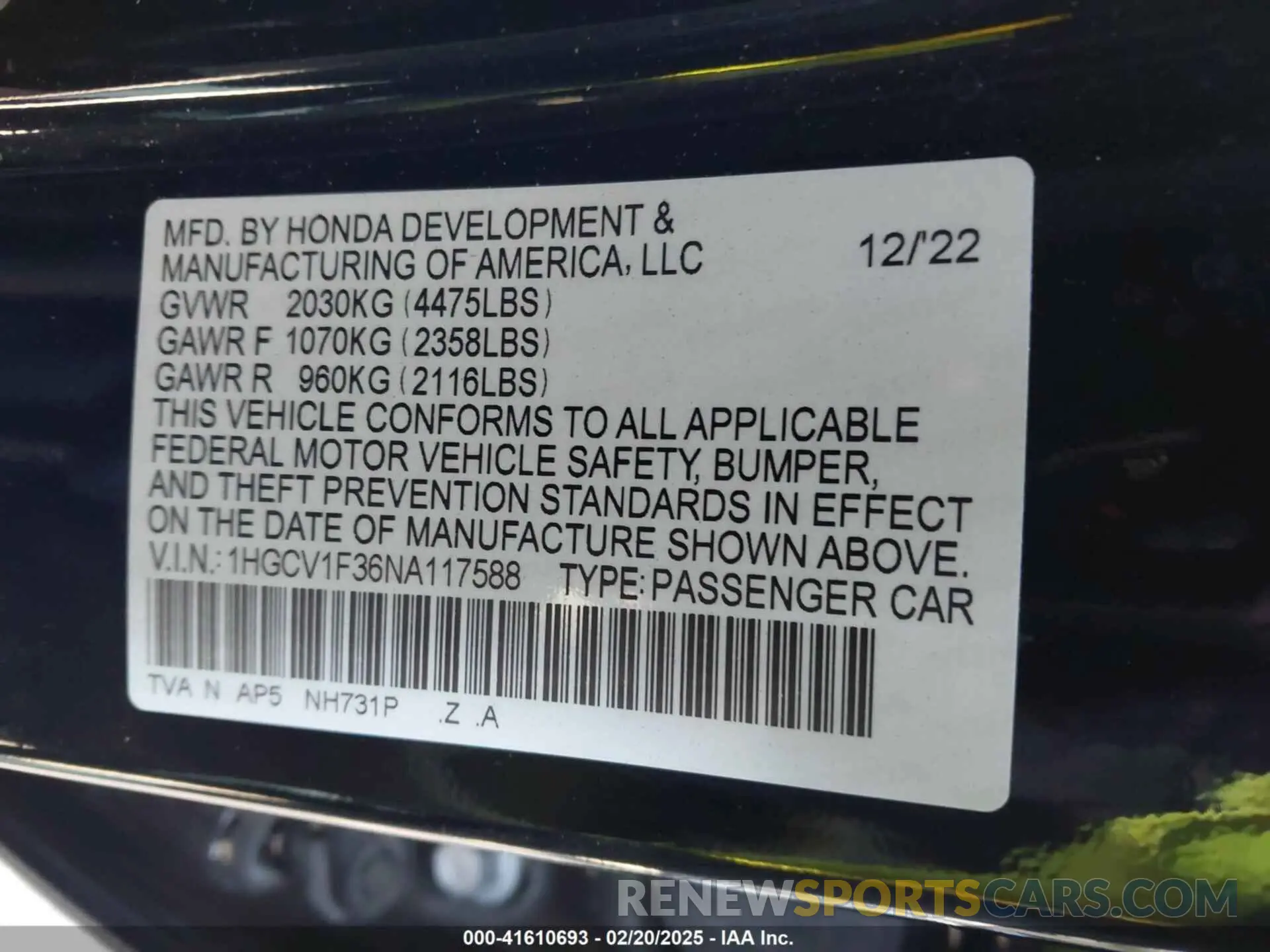 9 Photograph of a damaged car 1HGCV1F36NA117588 HONDA ACCORD 2022