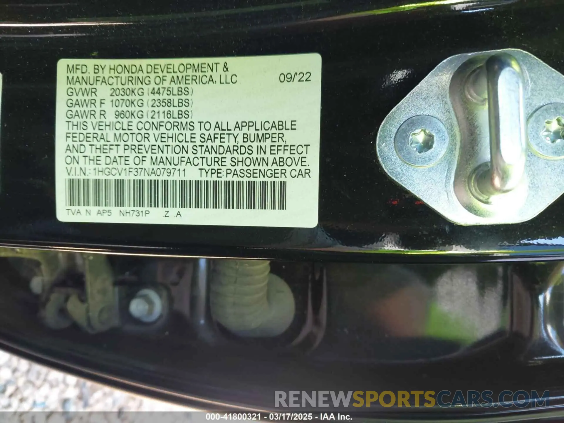 9 Фотография поврежденного автомобиля 1HGCV1F37NA079711 HONDA ACCORD 2022