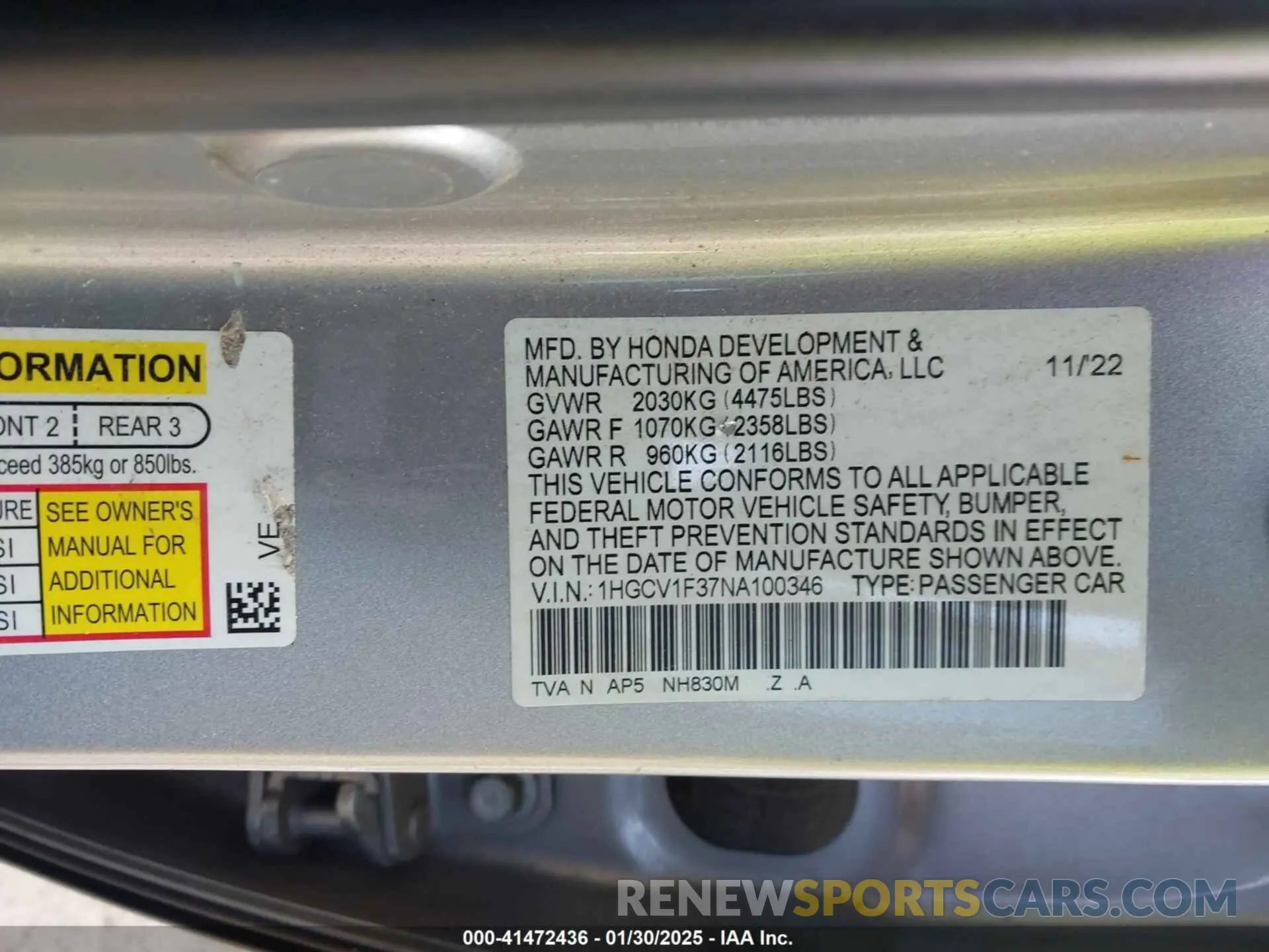 9 Фотография поврежденного автомобиля 1HGCV1F37NA100346 HONDA ACCORD 2022
