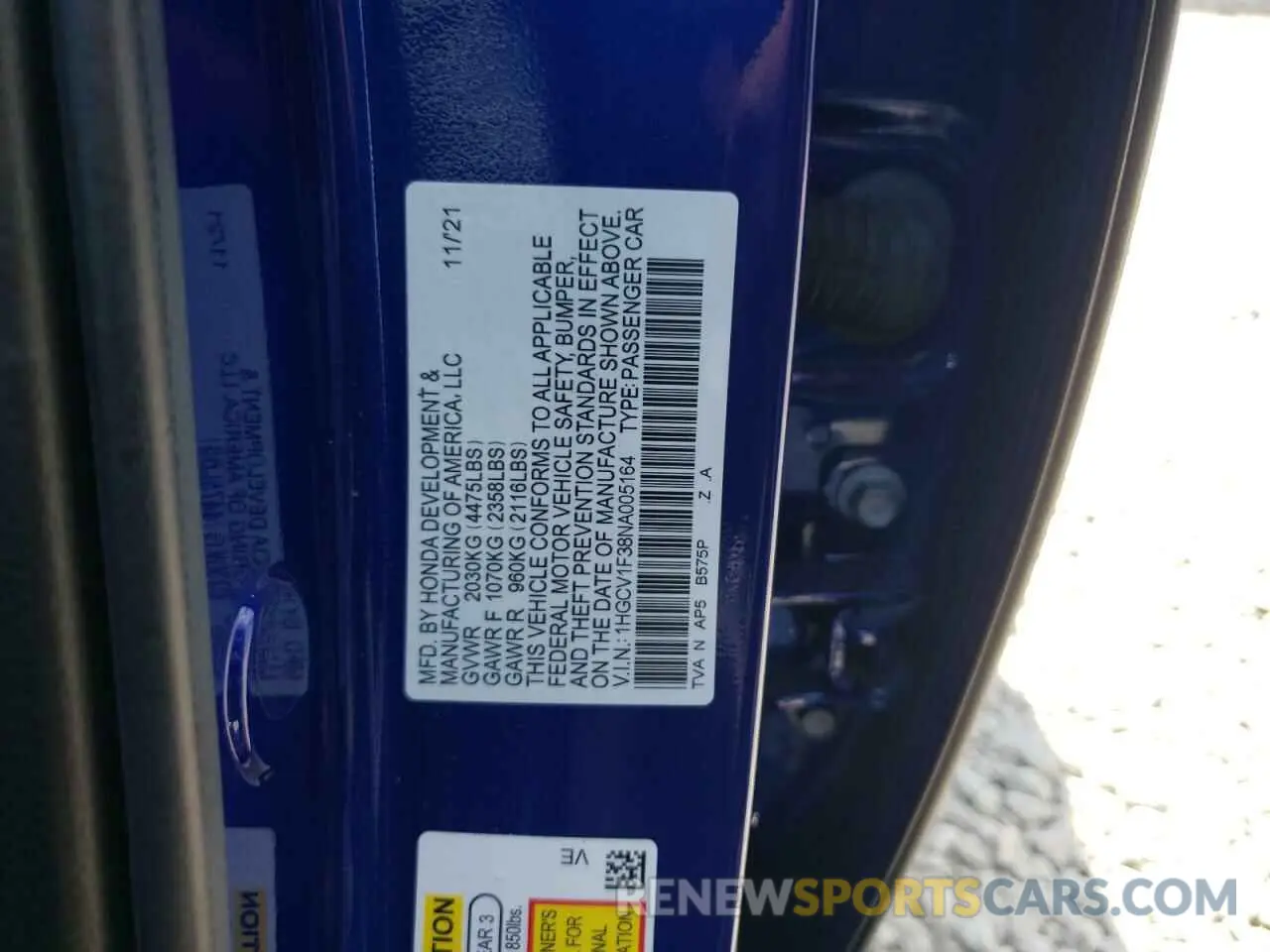 14 Фотография поврежденного автомобиля 1HGCV1F38NA005164 HONDA ACCORD 2022