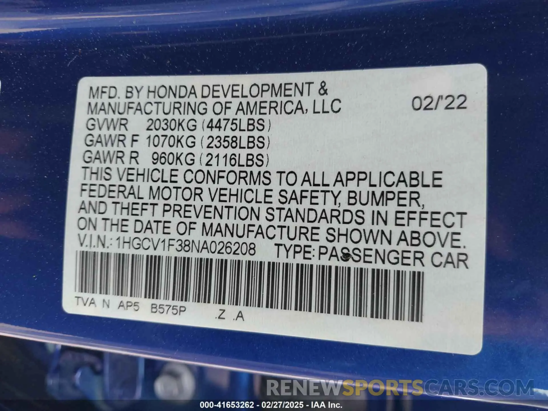 9 Photograph of a damaged car 1HGCV1F38NA026208 HONDA ACCORD 2022